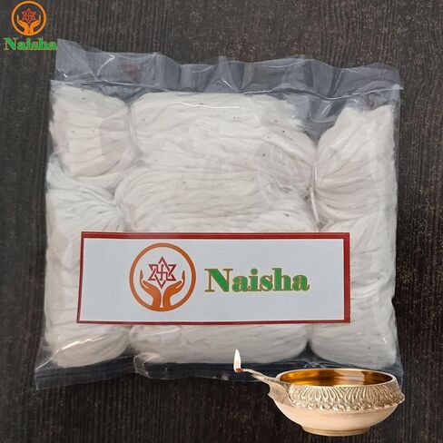 Naisha Combo Pack of 300+300 Hand Rolled Organic Cotton Puja Wicks & Handmade Twisted Cotton Wicks Long Bati for Oil Lamp Diya Jyot Batti Light in Temple/Oil Lamps/Diwali/Festivals in Kuwait