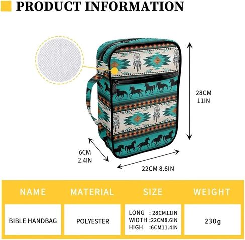 Turquoise Aztec Tribal Horse Bible Case Covers Bible Carrying Holder Horse Pattern Design Handle and Zipper Pocket Study Bible Case for Women Men Boys Girls in Kuwait