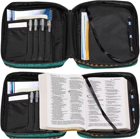 Turquoise Aztec Tribal Horse Bible Case Covers Bible Carrying Holder Horse Pattern Design Handle and Zipper Pocket Study Bible Case for Women Men Boys Girls in Kuwait