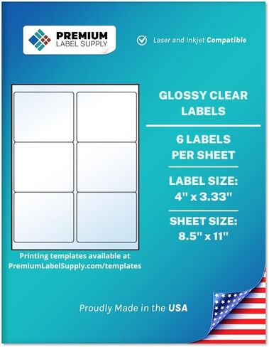 Premium Label Supply Glossy Clear Labels – 4" x 5" – Laser/Inkjet Compatible – (4 per Sheet), 10 Sheets – 40 Total Adhesive Labels in Saudi Arabia