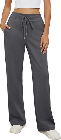 بنطلون رياضي واسع الساق من GRAPENT سروال نسائي فضفاض عالي الخصر سحب على الصالة العصرية برباط رياضي بنطلون رياضي in Kuwait