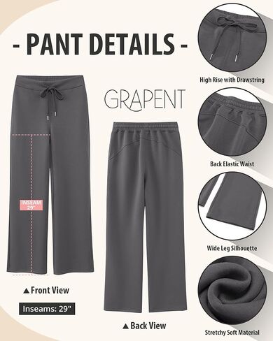بنطلون رياضي واسع الساق من GRAPENT سروال نسائي فضفاض عالي الخصر سحب على الصالة العصرية برباط رياضي بنطلون رياضي in Kuwait