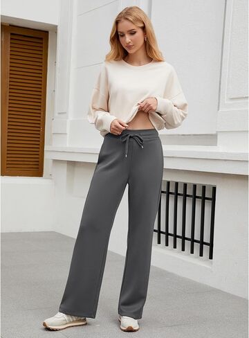 بنطلون رياضي واسع الساق من GRAPENT سروال نسائي فضفاض عالي الخصر سحب على الصالة العصرية برباط رياضي بنطلون رياضي in Kuwait