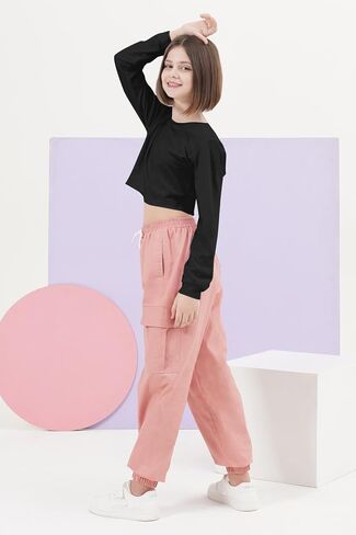 Girls Clothing Sets, Girls Long Sleeved and Cargo Jogger Pants Outfits 2pcs Clothes Set in Saudi Arabia