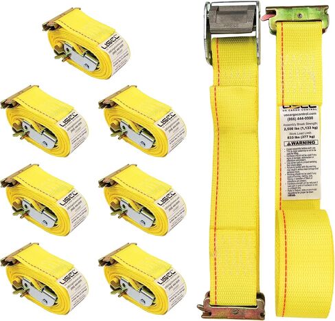 US Cargo Control E-Track Cam Buckle Straps (10-Pack), 2 Inch x 12 Foot Heavy Duty Yellow E-Track Straps with 4 Foot Fixed End and Spring E-Fittings, 833 lbs. Working Load Limit, Logistic Straps in Saudi Arabia