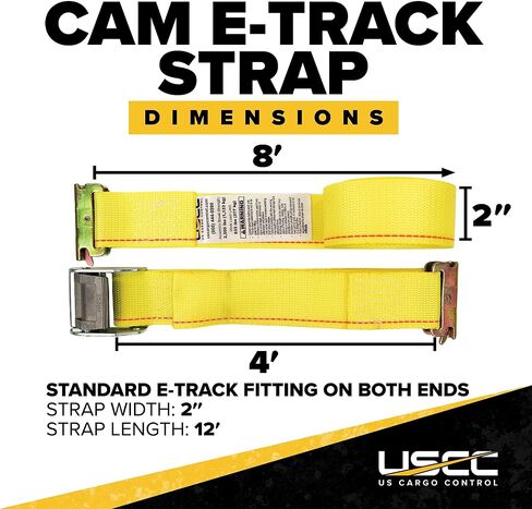 US Cargo Control E-Track Cam Buckle Straps (10-Pack), 2 Inch x 12 Foot Heavy Duty Yellow E-Track Straps with 4 Foot Fixed End and Spring E-Fittings, 833 lbs. Working Load Limit, Logistic Straps in Saudi Arabia