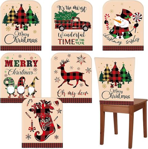 6 Pcs Christmas Chair Cover Santa Claus Hat Elf Shoes Buffalo Plaid Felt Dining Chair Slipcovers Merry Christmas Chair Back Covers for Xmas Banquet Kitchen Holiday Party Decor (Classic Style) in Kuwait