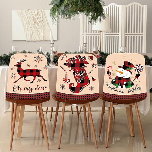 6 Pcs Christmas Chair Cover Santa Claus Hat Elf Shoes Buffalo Plaid Felt Dining Chair Slipcovers Merry Christmas Chair Back Covers for Xmas Banquet Kitchen Holiday Party Decor (Classic Style) in Kuwait