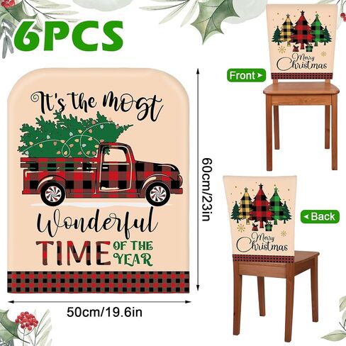 6 Pcs Christmas Chair Cover Santa Claus Hat Elf Shoes Buffalo Plaid Felt Dining Chair Slipcovers Merry Christmas Chair Back Covers for Xmas Banquet Kitchen Holiday Party Decor (Classic Style) in Kuwait