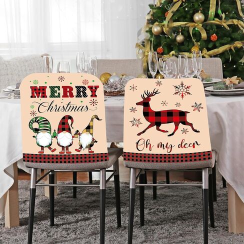 6 Pcs Christmas Chair Cover Santa Claus Hat Elf Shoes Buffalo Plaid Felt Dining Chair Slipcovers Merry Christmas Chair Back Covers for Xmas Banquet Kitchen Holiday Party Decor (Classic Style) in Kuwait