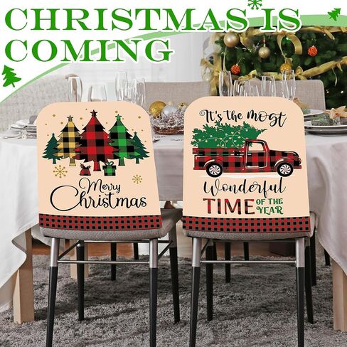 6 Pcs Christmas Chair Cover Santa Claus Hat Elf Shoes Buffalo Plaid Felt Dining Chair Slipcovers Merry Christmas Chair Back Covers for Xmas Banquet Kitchen Holiday Party Decor (Classic Style) in Kuwait