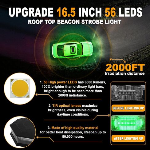 ASPL 16.5 Inch Roof Top Beacon Emergency Strobe Light 56 LED Magnetic Warning Caution lights bar Traffic Hazard Plow Light for Trucks Vehicles Construction Snowplow (Amber) in Saudi Arabia
