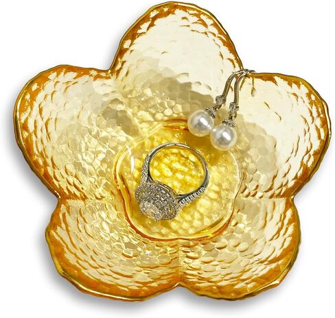 Flower Ring Dish Jewelry Tray, Decorative Glass Trinket Dish, Modern Accent Tray for Vanity Home Décor Bathroom (Crystal Amber) in Saudi Arabia