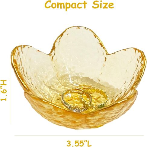 Flower Ring Dish Jewelry Tray, Decorative Glass Trinket Dish, Modern Accent Tray for Vanity Home Décor Bathroom (Crystal Amber) in Saudi Arabia