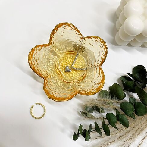 Flower Ring Dish Jewelry Tray, Decorative Glass Trinket Dish, Modern Accent Tray for Vanity Home Décor Bathroom (Crystal Amber) in Saudi Arabia