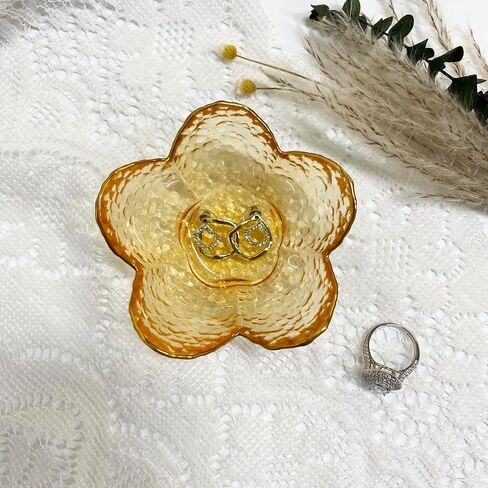Flower Ring Dish Jewelry Tray, Decorative Glass Trinket Dish, Modern Accent Tray for Vanity Home Décor Bathroom (Crystal Amber) in Saudi Arabia