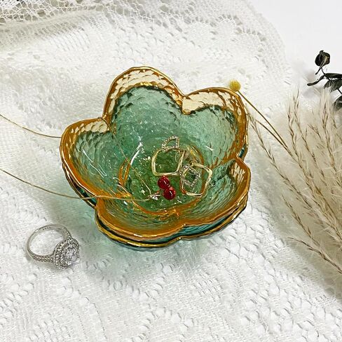 Flower Ring Dish Jewelry Tray, Decorative Glass Trinket Dish, Modern Accent Tray for Vanity Home Décor Bathroom (Crystal Amber) in Saudi Arabia