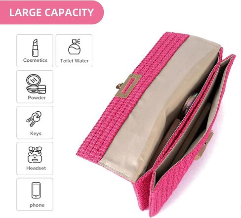 Straw Chain Clutch Purses for Women Ladies Woven Envelope Handbag Shoulder Crossbody Beach Bag in Saudi Arabia