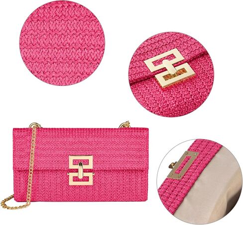 Straw Chain Clutch Purses for Women Ladies Woven Envelope Handbag Shoulder Crossbody Beach Bag in Saudi Arabia