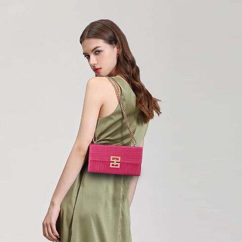 Straw Chain Clutch Purses for Women Ladies Woven Envelope Handbag Shoulder Crossbody Beach Bag in Saudi Arabia