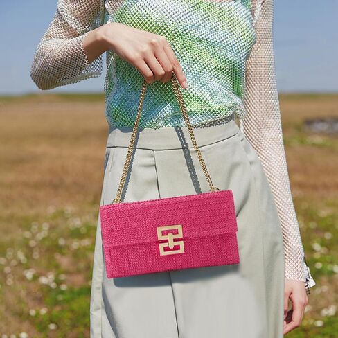 Straw Chain Clutch Purses for Women Ladies Woven Envelope Handbag Shoulder Crossbody Beach Bag in Saudi Arabia
