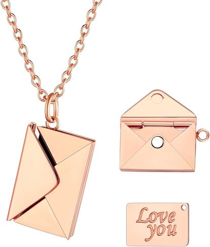 U7 Envelope Necklace, Angel Wings Necklaces Stainless Steel Customized Photo & Text Locket Pendant for Men Women, Personalized Picture Jewelry Multiple Styles: Butterfly/Heart/Love Letter in Kuwait