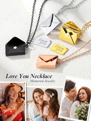 U7 Envelope Necklace, Angel Wings Necklaces Stainless Steel Customized Photo & Text Locket Pendant for Men Women, Personalized Picture Jewelry Multiple Styles: Butterfly/Heart/Love Letter in Kuwait