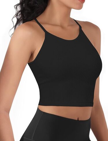 قميص بدون أكمام مضلع للنساء 2024، بلايز للتمرين بظهر متسابق بدون خياطة، بلايز رياضية أساسية، بلايز قصيرة لرياضات اليوغا in Kuwait