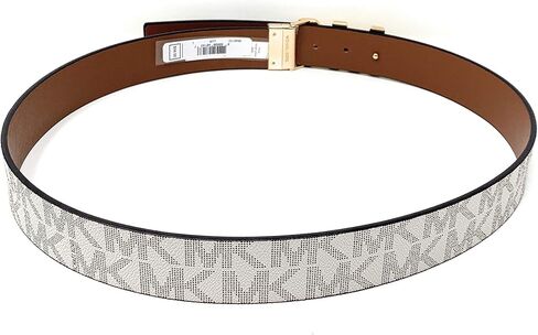 Michael Kors Signature Logo Belt with Reversible MK Logo Plaque, Vanilla/Luggage, Large in Saudi Arabia