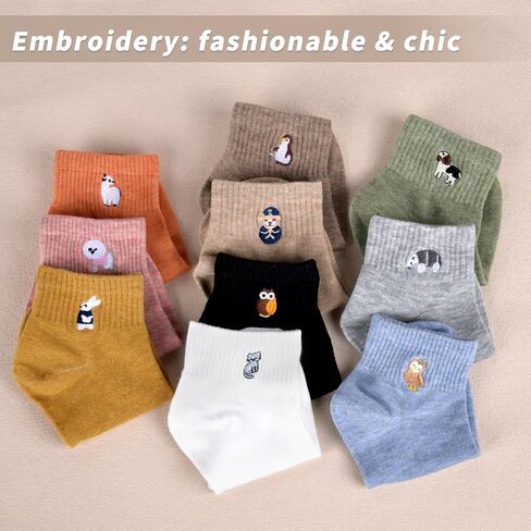 Women's Cute Crew Socks Cartoon Embroidered Smile Casual Cotton Fun Novelty Socks 5/10 Pairs in Saudi Arabia