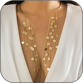 Dcfywl731 الذهب بيان الكفة قلادة للنساء حجر الراين المختنق قلادة مفتوحة الكفة قلادة أنيقة الكفة طوق قلادة بيان سلسلة قلادة للنساء in Kuwait