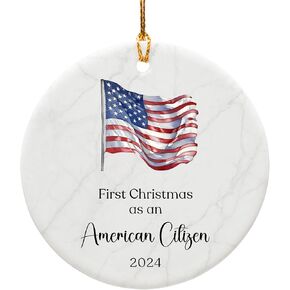 American Citizenship Gifts, New US Citizen Ornament, First Christmas as an American Citizen, Congratulations on Immigration, USA Citizenship Gifts for Immigrants Naturalization - Flag Ornament