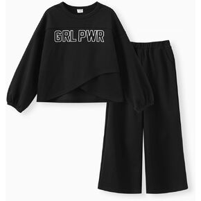 PATPAT Girls Pant Sets 2 Piece Fall Outfits Long Sleeve Crewneck Top and Wide Leg Sweatpants, 5-14 Years