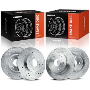 A-Premium Front and Rear Drilled and Slotted Disc Brake Rotors Compatible with Select Honda Models - Accord 2005-2016, Civic 2015, 4-PC Set