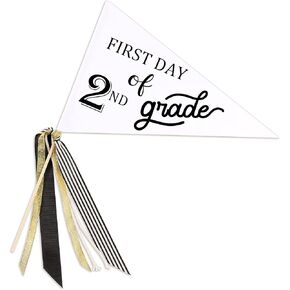 CINPIUK First Day of School Flag DIY 2024 Back to School Pennants, First Day of 2nd Grade Flag with Ribbons Make Your Own School Photo Prop, White