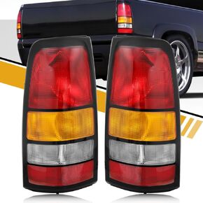 Tail Light Assembly Compatible with Chevy 1999 2000 2001 2002 Silverado | 1999-2006 GMC Sierra, Factory-Style Brake Rear Lamps for 15198453, 15198460, Red+Amber+White Lens, Red Edge