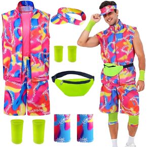 8PCS 80s Workout Costume for Men Halloween Costumes Cosplay 80s 90s Workout Outfit Party Clothing for Adult Men