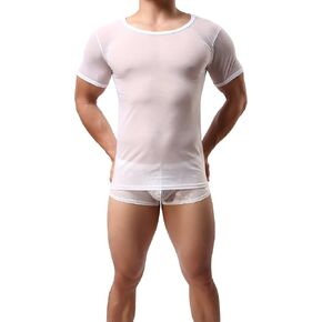 Men's Mesh See-Through Tank Top Short Sleeves Shirts Sexy Vest