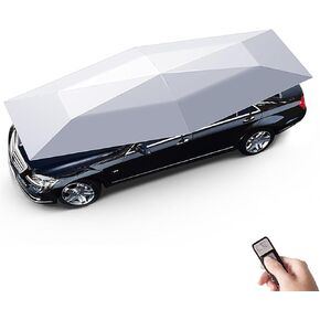 Fully Automatic Car Tent Removable Carport Folding Portable Car Protection Car Umbrella Sun Protection Car Awning Cover with Remote Control-Silver Gray 204 in