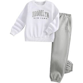 Milumia Girl's 2 Piece Letter Print Outfit Sweatshirts and Pants Sets