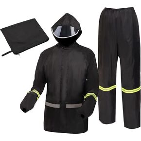 Rain Suit for Men Women Waterproof, Rain Coats with Reflective Strip & Transparent Mask, Rain Coats Rain Pants 2 Pieces Rain Gear (Black, M)