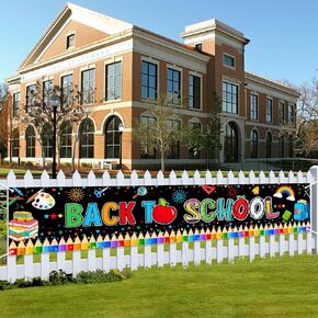 Avezano Back To School Banner 98.4 x 19.6 Inch Welcome Back to School Banner First Day of School Yard Signs Party Supplies Back to School Decorations Banner for Classroom