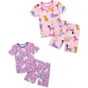Bamboo Viscose Toddler Girls Kids Pajama Sets Short Summer Cool Snug fit Sleepwear Pjs 4-5T 2pcs Set