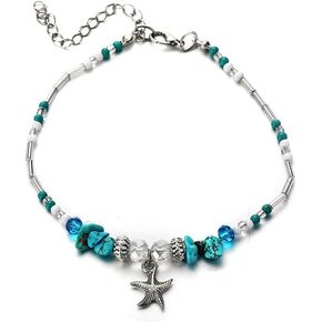 Starfish Anklet for Women Starfish Beads Pendant Anklet Turquoise Opal Beaded Anklet Adjustable Summer Beach Anklet Trendy Jewelry for Women