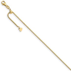 Sonia Jewels Real 14k Yellow Gold Adjustable Box Foot Chain Ankle Bracelet Anklet - with Secure Lobster Lock Clasp 11" (Width = 7mm)