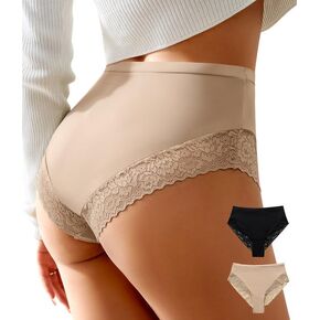 OLIKEME High Waisted Sexy Cheeky Underwear for Women Lace Bikini Panties Breathable Cool Ladies No Show Hipster Stretch Brief