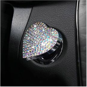 Bling Car Engine Start Button Cover, Heart Shape Push Start Button Sticker, Crystal Rhinestone Ignition Button Emblem Decal for Women Girls, Interior Decor Car Accessories (White)