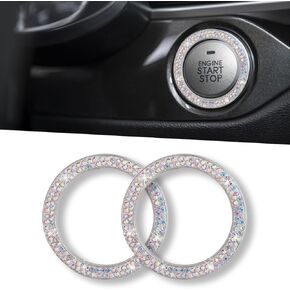 2PCS Car Bling Crystal Rhinestone Engine Start Stop Decals, Ring Start Button Cover Sticker Key Ignition Knob, Bling Car Interior Accessories for Women