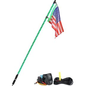 Xprite 5 FT Green LED Spiral Whip Lights, w/Rocker Switch & American Flag Safety Antenna Pole Whip Lighting for Offroad Jeep Sand Dune Buggy UTV ATV 4X4 Trucks Polaris RZR Yamaha Can-am Maverick X3 in Saudi Arabia