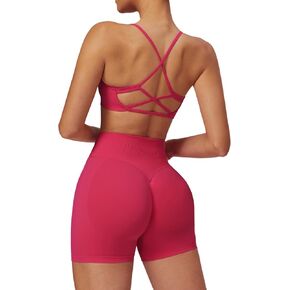 ABOCIW 2 Piece Seamless Workout Sets for Women Scoop Neck Strappy Sports Bra Scrunch Butt Lifting Gym Impact Shorts
